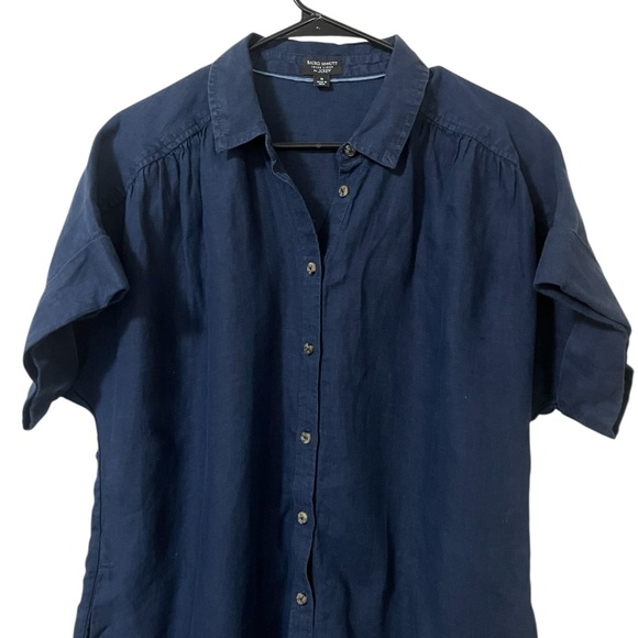 J. Crew Baird McNutt Irish linen navy relaxed fit button up shirt midi dress - Picture 6 of 14